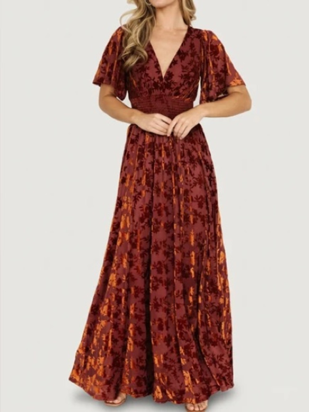 Baltic Born Veronica Rust Velvet Burnout Maxi Dress Size XL